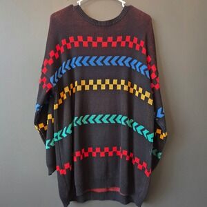 Vintage Pronto Moda 80s 90s Black Geometric Colorblock Oversized Sweater Tunic M